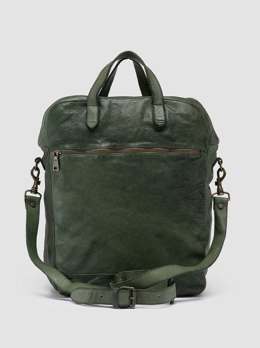 Uomo OFFICINE CREATIVE Borse | Helmet 041 - Borsa Tote In Pelle Berde