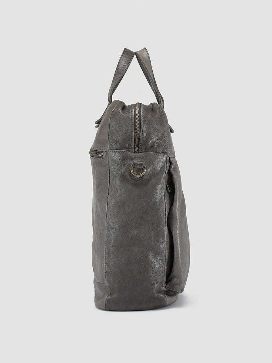 Uomo OFFICINE CREATIVE Borse | Helmet 041 - Borsa Tote In Pelle Grigia