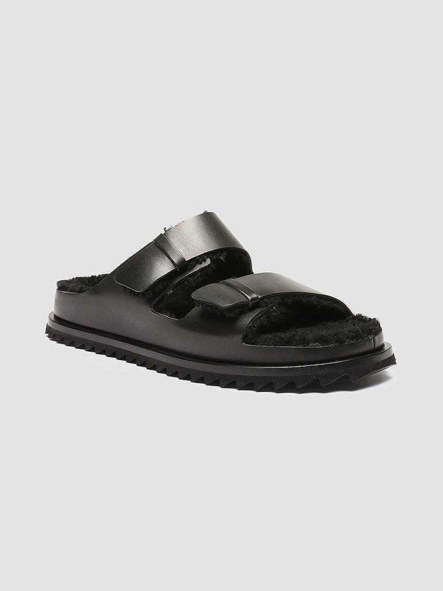 Uomo OFFICINE CREATIVE Sandali | Introspectus 003 - Sandali Slide In Pelle Nera