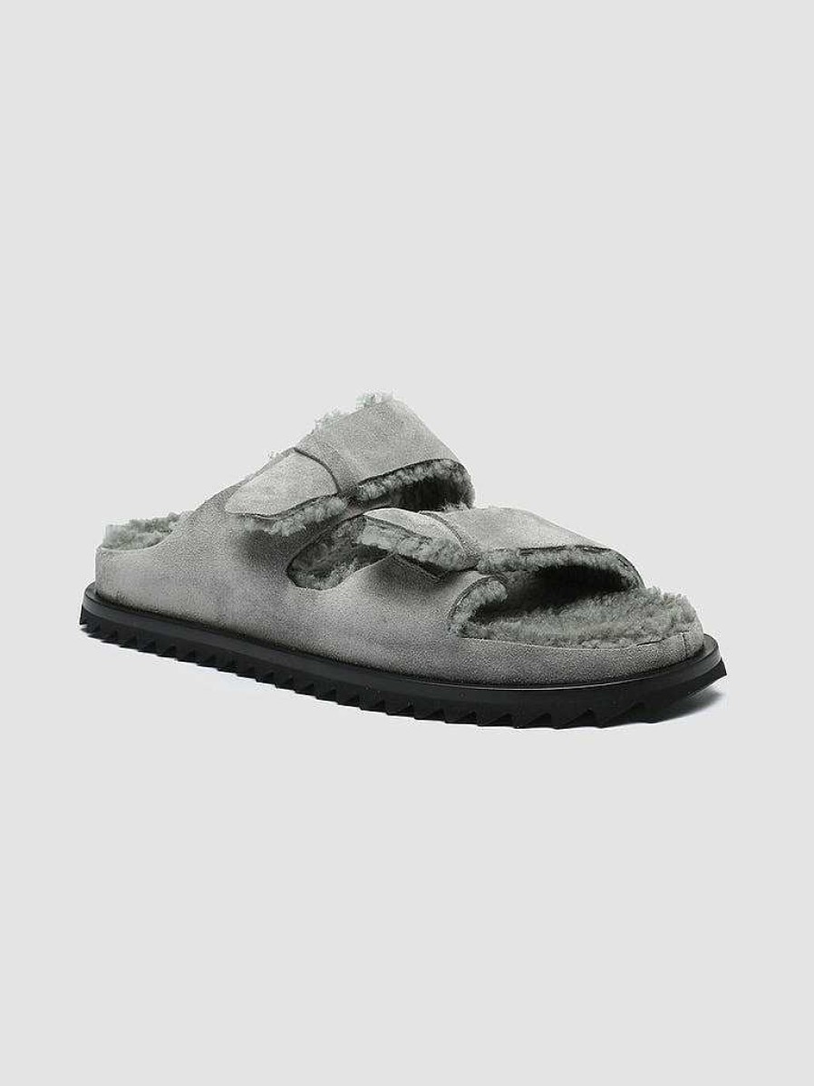 Uomo OFFICINE CREATIVE Sandali | Introspectus 003 - Sandali Slide In Camoscio Grigio